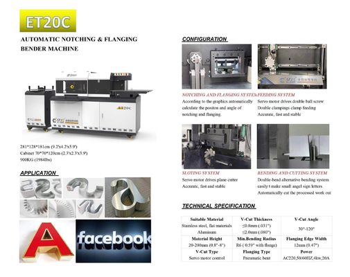 EJON ET20C V-Cutting Letter-less Trim Reverse Letter Bending Machine pour l'acier inoxydable et l'aluminium